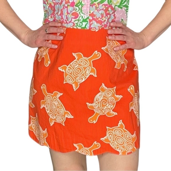 LILLY PULITZER WHITE LABEL Y2K SEA TURTLE SEERSUCKER SCALLOP HEM MINI SKIRT - Picture 1 of 13